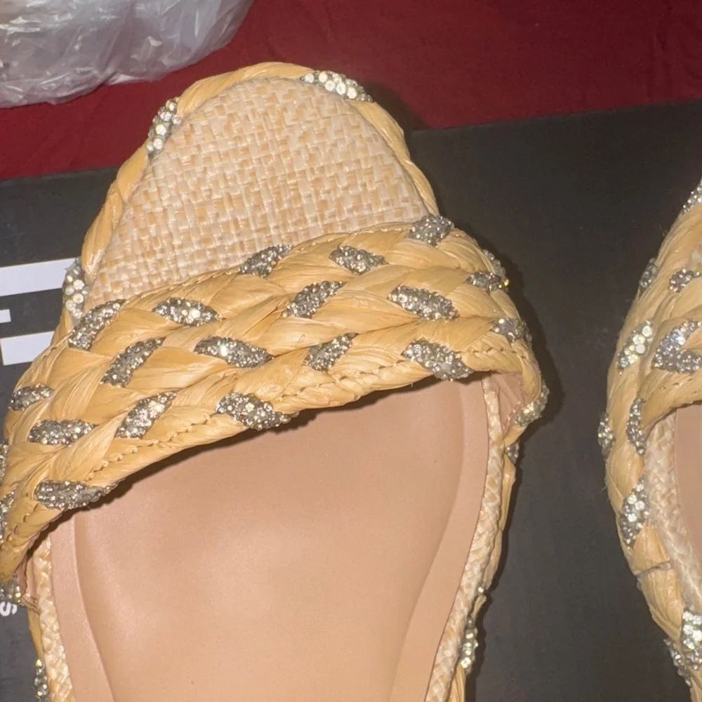 INC International Concepts Tan and Silver Woven Wedges